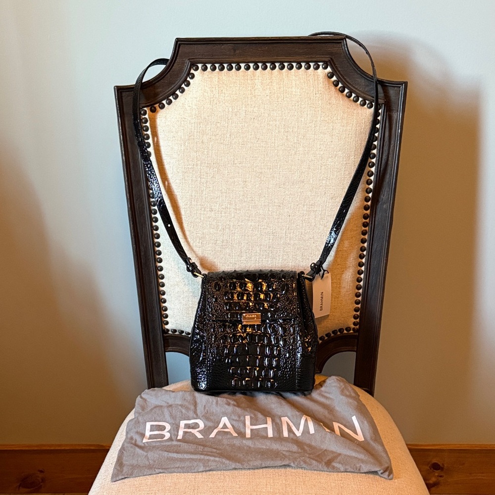 Brahmin Midnight Croc Embossed Shoulder Bag - Picture 3 of 6